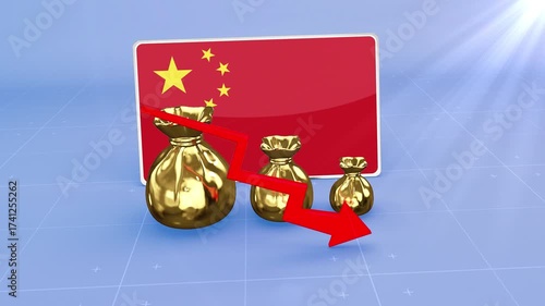 China Reserves Decline with Red Arrow Economic Crisis Data Graph Infographic