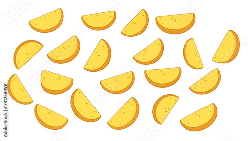 Illustration of sliced oranges isolated on white background, fruit design