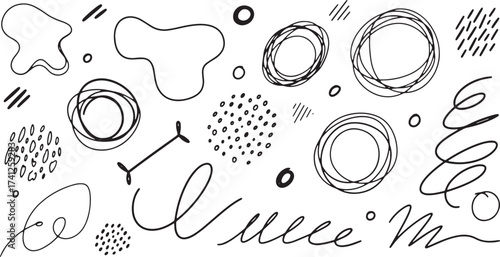 Hand-Drawn Doodle Vector Set of Scribble Circles, Abstract Lines, Organic Shapes, Dots, and Swirls for Design Elements and Vector Elements Graphics.
