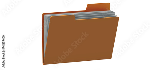 Orange file folder containing documents or papers for organizing information and data in a business or office setting for storage and retrieval purposes