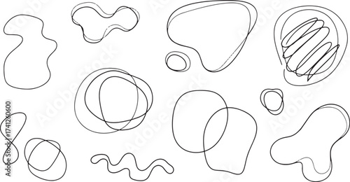 Hand-Drawn Doodle Vector Set of Abstract Liquid Blob Shapes, Squiggle Lines, and Scribble Frames for Design Elements and Vector Elements Graphics.