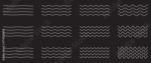 Vector zigzag lines and waves, wavy pattern. Squiggle zig zag frame with wiggle. Curvy undulate parallel borders. Curve sinuous stroke with sine. Design of squiggly seamless water graphic brushes.