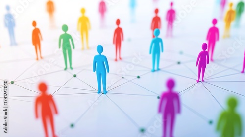 Network diagram of colorful character icons