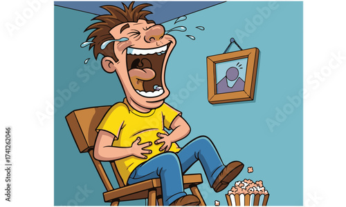 Man Bursting into Hysterical Laughter While Sitting and Spilling Popcorn