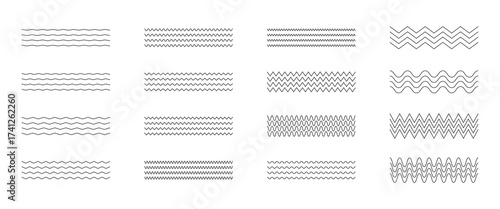Wave line and wavy zigzag lines. Black underlines wavy curve zig zag line pattern in abstract style. Geometric decoration element. Vector illustration.