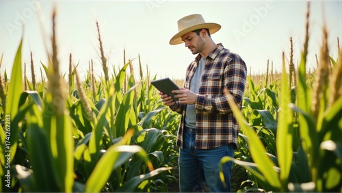 Wallpaper Mural Modern Farmer Using Tablet in Green Cornfield During Daylight Torontodigital.ca