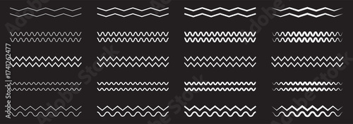 Wave line and wavy zigzag lines. Black underlines wavy curve zig zag line pattern in abstract style. Geometric decoration element. Vector illustration.