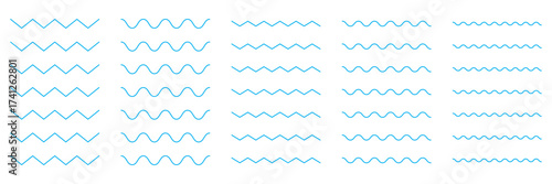 Waves line set. Wave ornament pattern. Set of wavy zigzag lines. Wave thin line background. Vector zigzag and wavy horizontal underline. Vector illustration