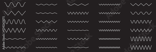 Set of seamless wavy, zigzag. Graphic design elements. Outline sign border element kit. Page Decoration linear icon paper break, book decoration.