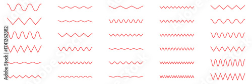 Set of seamless wavy, zigzag. Graphic design elements. Outline sign border element kit. Page Decoration linear icon paper break, book decoration.