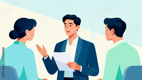 Business meeting with three people