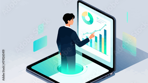 Man analyzing data on large screen