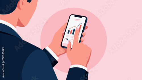Man viewing data charts on smartphone