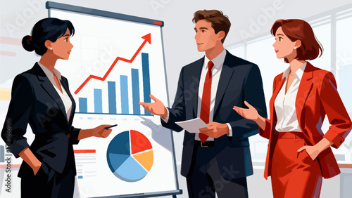 Business team discussing data charts