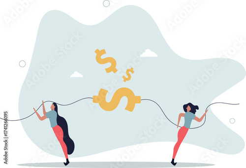 Fight for money, tug of war, business competition fight for market share or work conflict concept.life and employment of people.