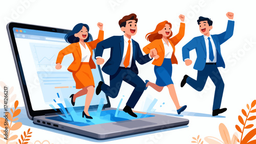 Business team celebrating success from laptop