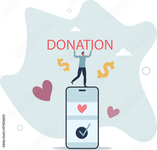 phone with donation mobile app. Person holding smartphone to donate money support, solidarity concept.life and employment of people.