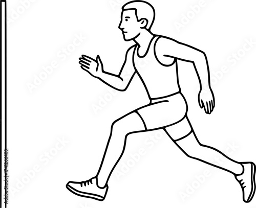 Black and white linear figure of a high jumper running approach, minimal vector illustration perfect for athletics, sports posters, and track and field design