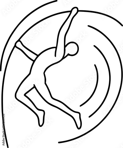 Abstract motion lines circling pole vaulter body, dynamic minimalist vector illustration perfect for athletics, sports posters, and track and field design