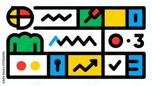 Colorful geometric icons in grid layout