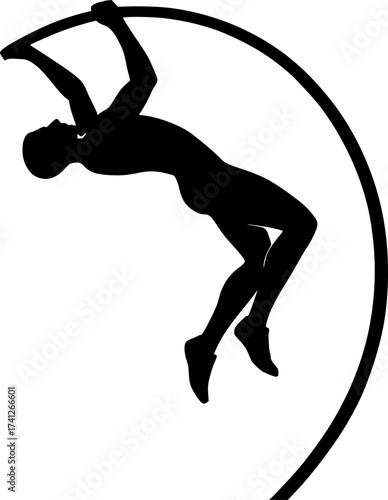 Pole Vaulter Arched Silhouette, Elegant Black and White Athletics Vector Illustration