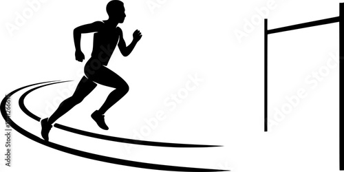 Monochrome silhouette of a high jumper running on curve, dynamic athletic vector design perfect for sports posters, fitness illustrations, and stock graphics