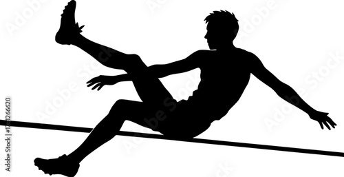 Monochrome silhouette of a high jumper mid scissors technique, athletic black vector illustration ideal for sports posters, fitness art, and track and field design