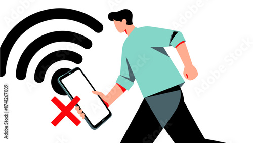 Man holding phone with no signal