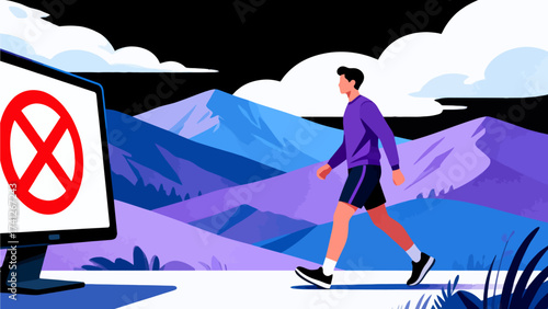 Man walking away from computer screen