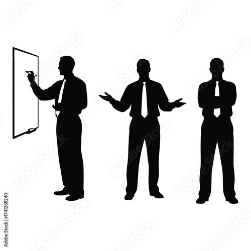 Business professionals silhouettes presentation teaching strategy and explanation diverse corporate roles silhouette