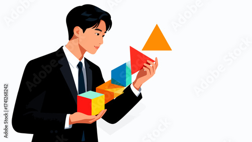 Man holding colorful geometric shapes