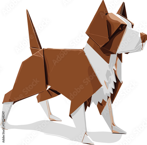 Origami dog illustration, a playful and modern representation of a canine companion, perfect for creative projects