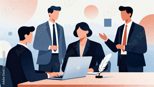 Business team in meeting with laptop