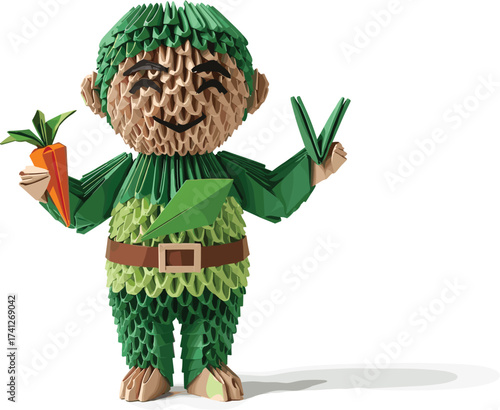 Whimsical Origami Elf Holding a Carrot with Playful Charm