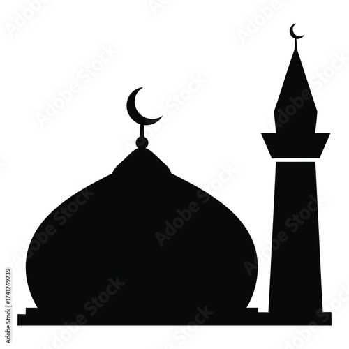 Islamic mosque silhouette with crescent moon symbol dome minaret architectural landmark silhouette