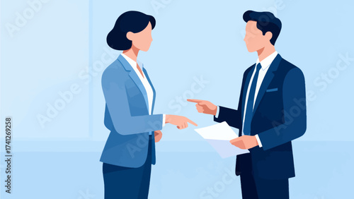 Business people discussing document