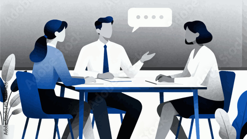 Three people in business meeting
