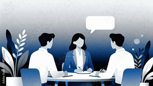 Three people in business meeting at table