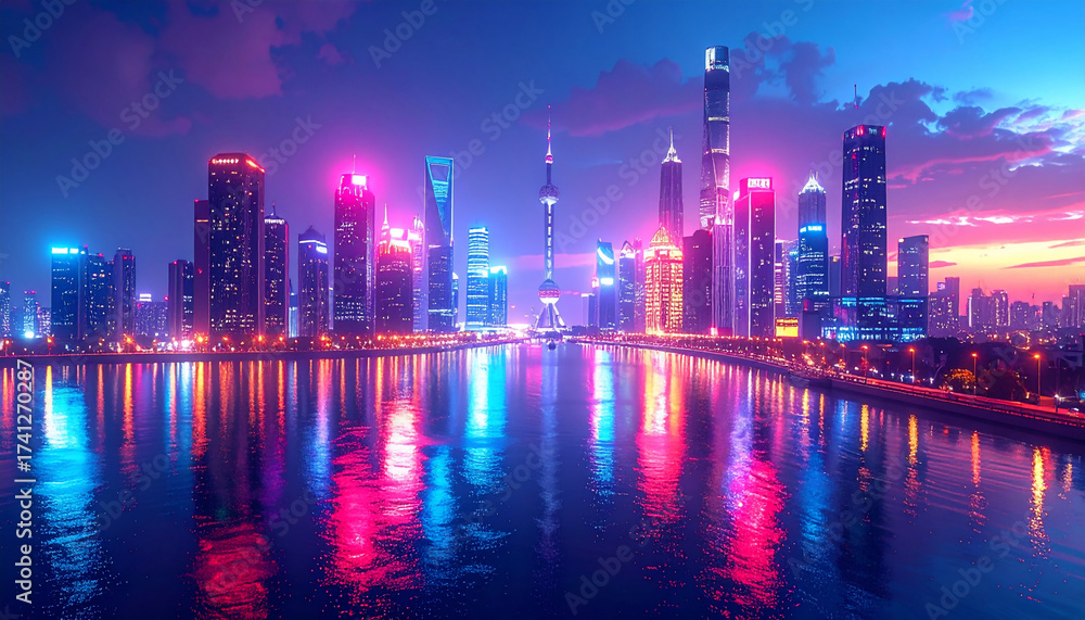 Fototapeta premium Shanghai Skyline at Night
