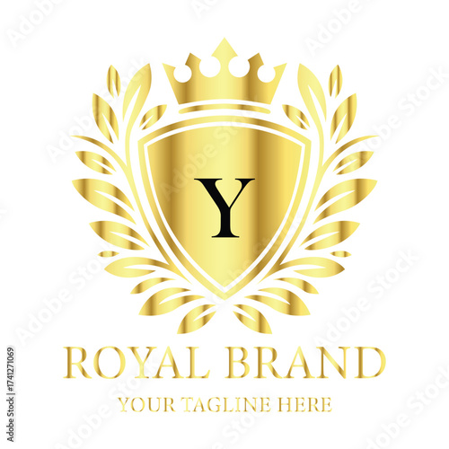 Golden Royal Brand Logo with Letter Y and Laurel Wreath