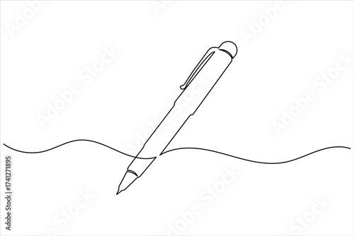 Ball pen continuous one line art drawing stationery office pen vector illustration