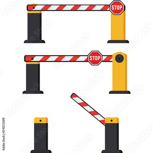 Road barrier gate vector illustration traffic stop control access security restriction entrance exit vehicle transport transportation