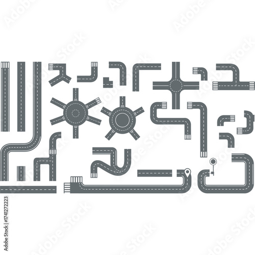 Road Construction Set Elements street highway route traffic transportation infrastructure city urban design roundabout intersection