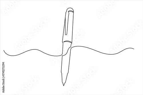 Ball pen continuous one line art drawing stationery office pen vector illustration