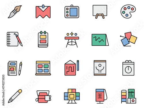 A vibrant collection of creative tools and icons for art and design enthusiasts.