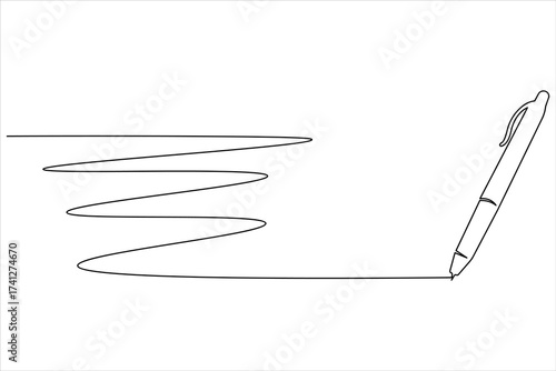 Ball pen continuous one line art drawing stationery office pen vector illustration