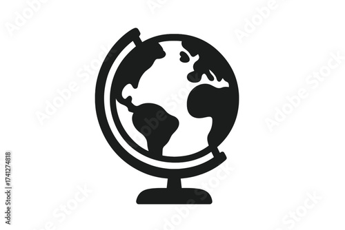 Globe world map icon. Earth planet symbol for geography education. Global international travel and business concept. Vector illustration silhouette of a world map, isolated.
