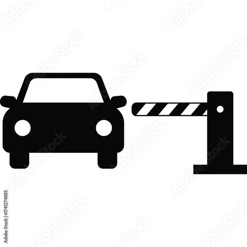 Car at a barrier gate icon parking security access control vehicle transportation entrance exit road street driveway traffic system