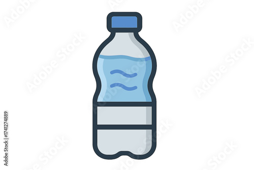 Plastic bottle vector icon. Flat cartoon illustration. Symbol of water, drink, hydration, refreshment. Concept for beverage, mineral water, ecology, recycling, healthy lifestyle.