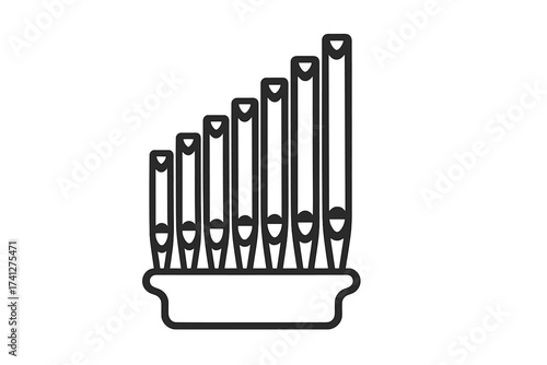 Organ instrument linear icon. Simple vector graphic of a church pipe organ. Outline symbol for classical music, concerts, sacred melodies, and worship. Isolated illustration.